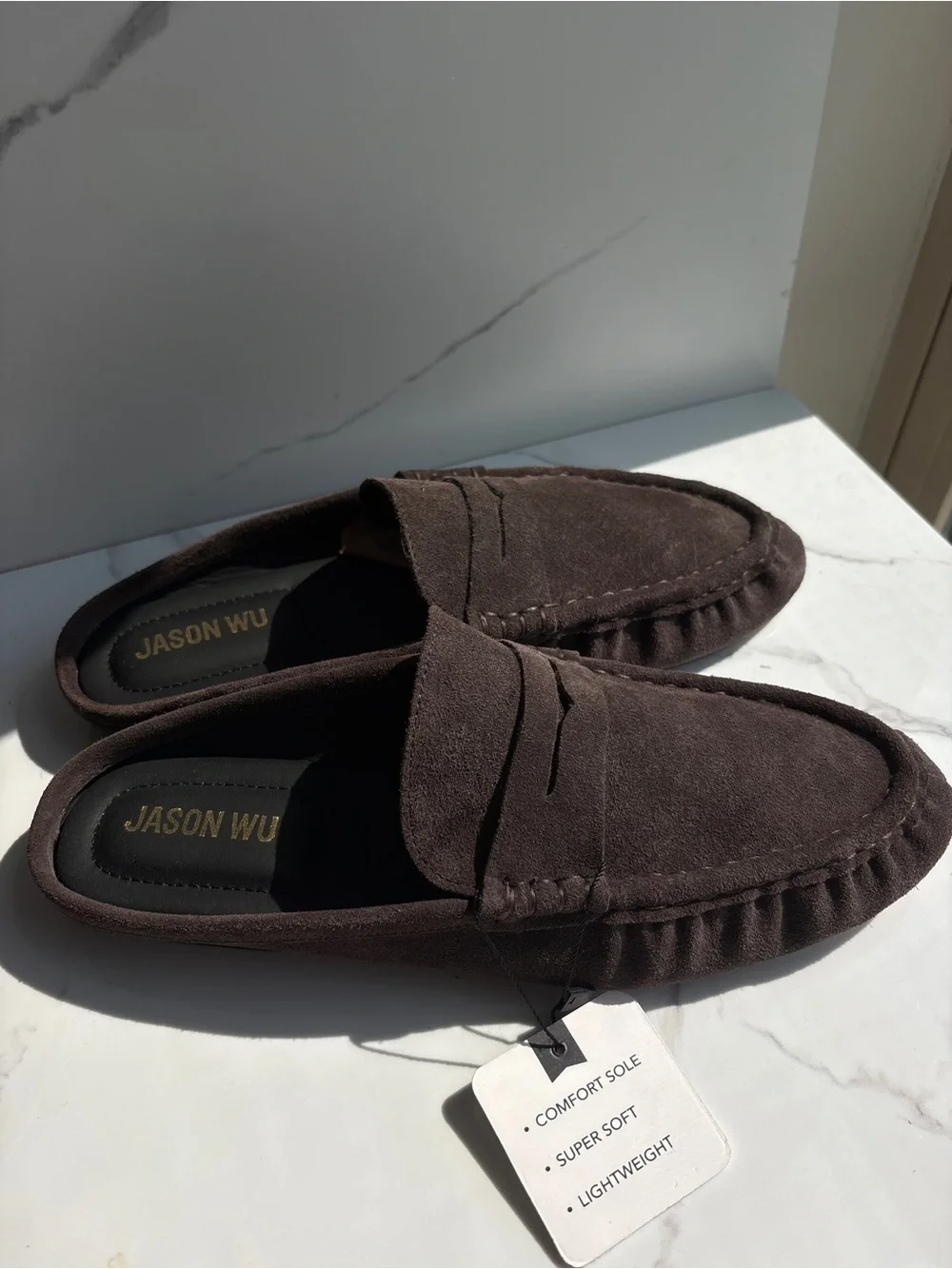 NWT Jason Wu sz 9 Meeky Brown Suede Penny Loafer Mules Slides Slip-ons